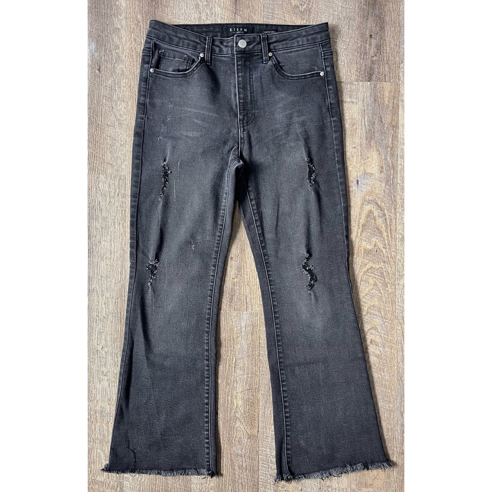 Risen Jeans Women's Size 30/11 lt black Slim Kick‎ Boot Frayed distressed